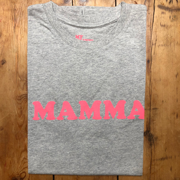 Tshirt MAMMA gris et rose fluo
