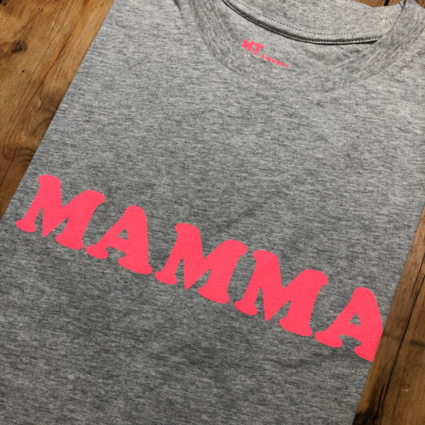 Tshirt MAMMA gris et rose fluo